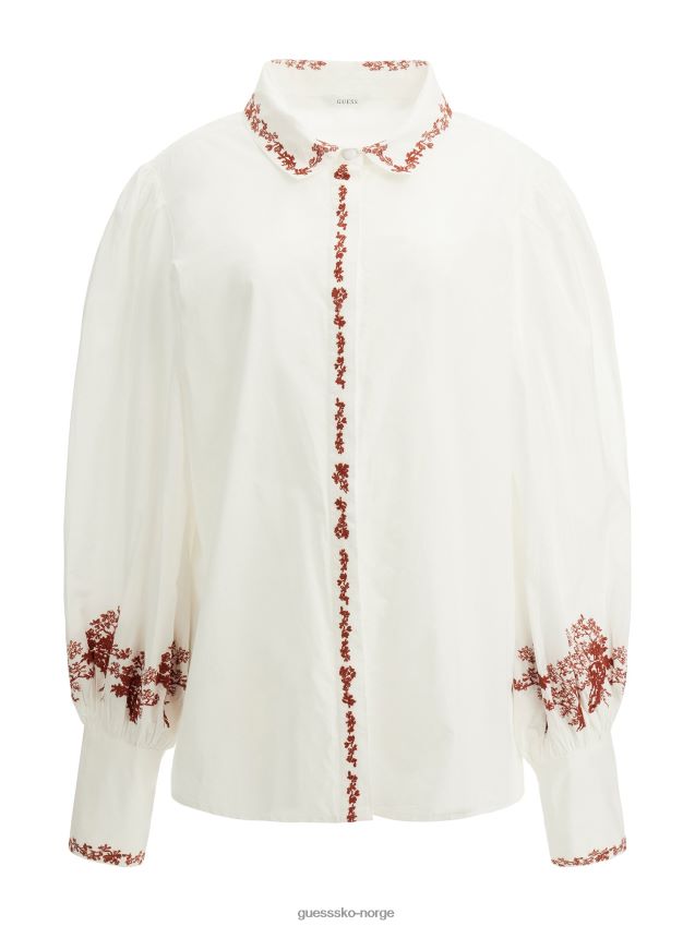 Guess hvit skjorte med broderte detaljer hvit kvinner F0LJ802960