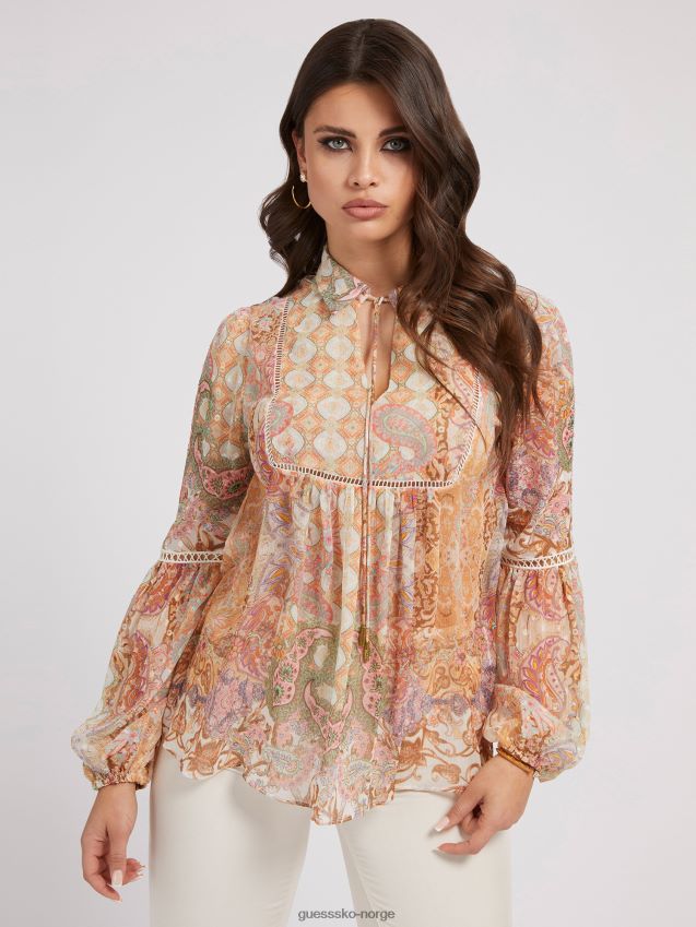 Guess multi rosa chiffon bluse multi rosa kvinner F0LJ802709