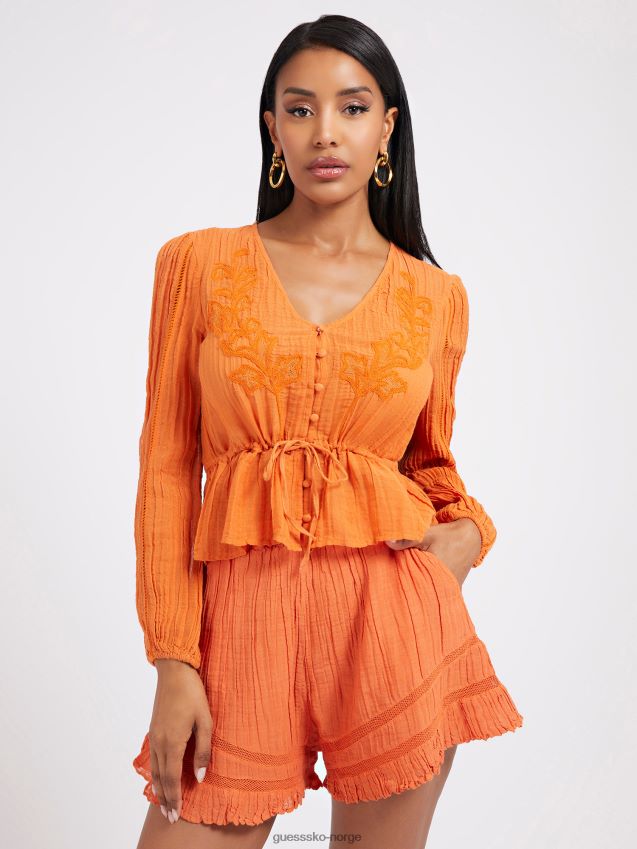 Guess oransje plissert bluse oransje kvinner F0LJ803773