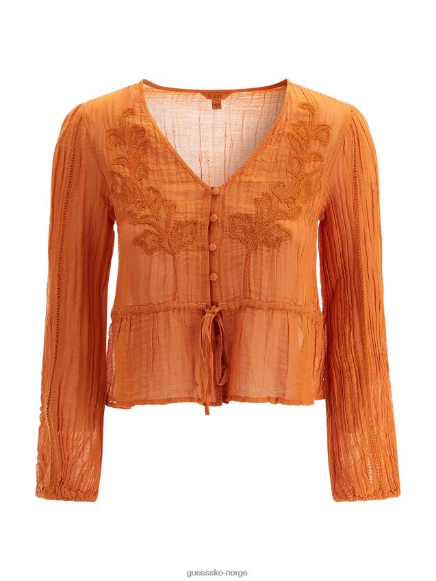 Guess oransje plissert bluse oransje kvinner F0LJ803773