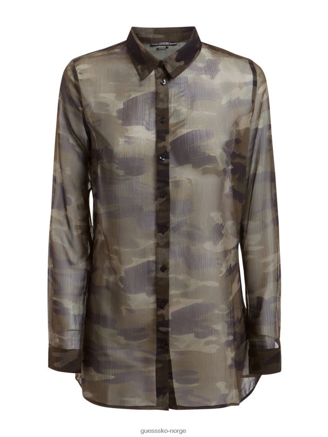 Guess print krøllet skjorte grønn grønn kvinner F0LJ802831