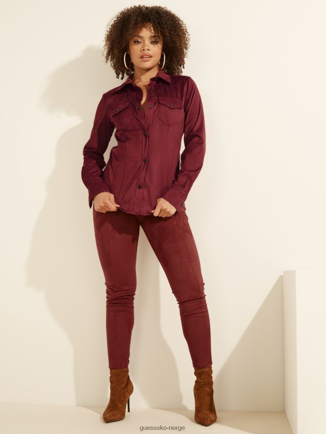 Guess rød imitert semsket skjorte rød kvinner F0LJ802898