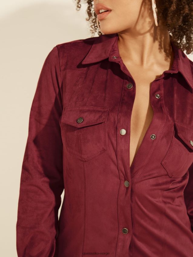 Guess rød imitert semsket skjorte rød kvinner F0LJ802898