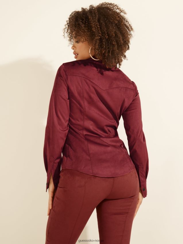 Guess rød imitert semsket skjorte rød kvinner F0LJ802898