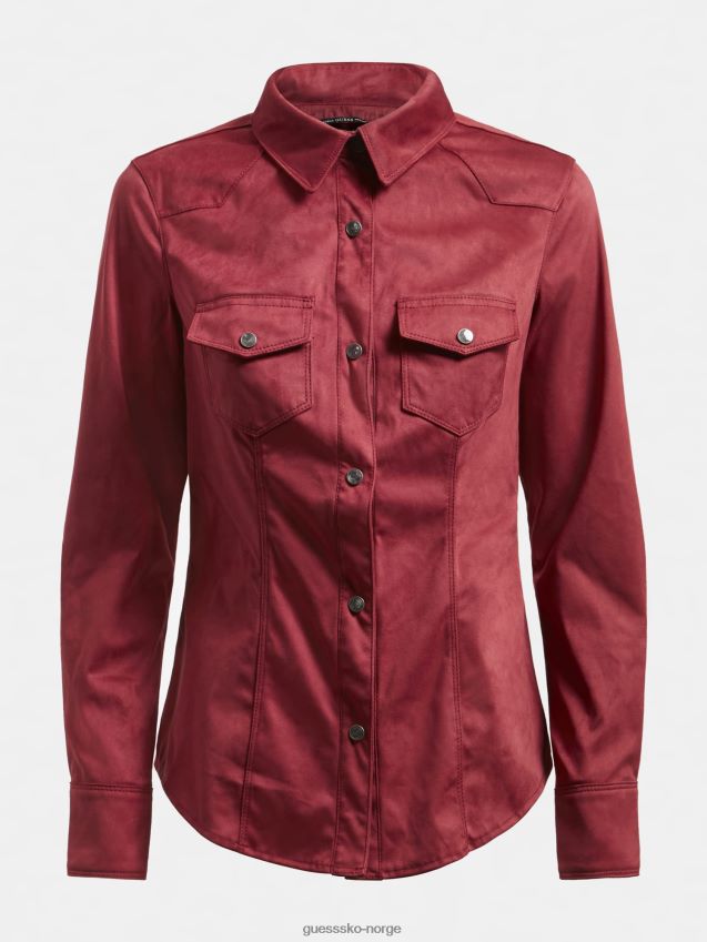 Guess rød imitert semsket skjorte rød kvinner F0LJ802898