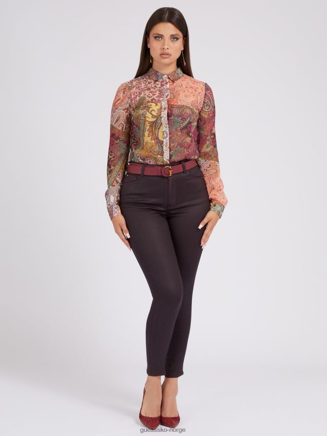 Guess rød skjorte med hele trykk rød kvinner F0LJ802775