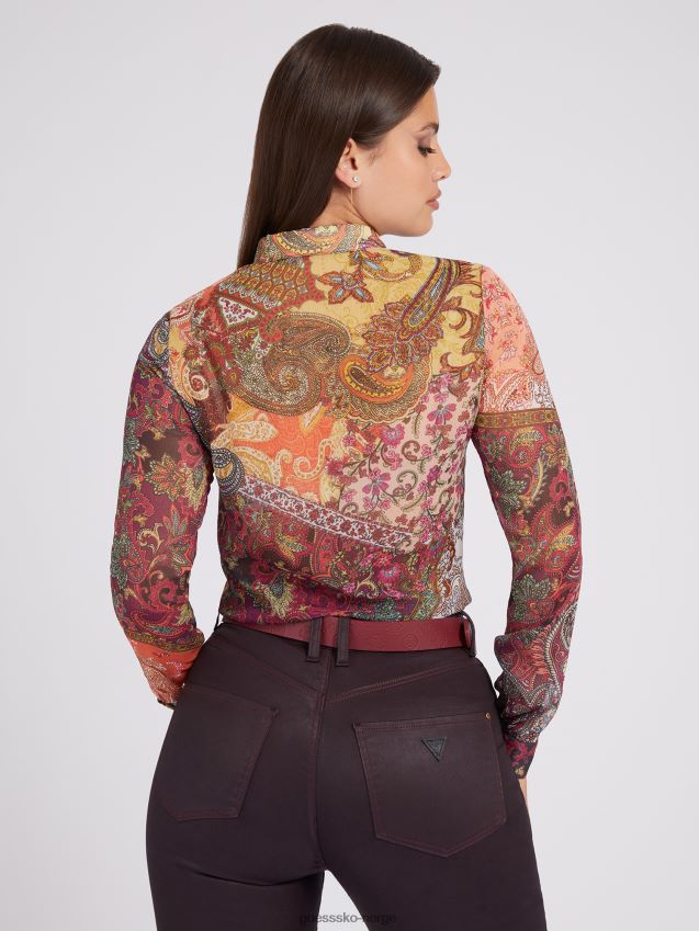 Guess rød skjorte med hele trykk rød kvinner F0LJ802775