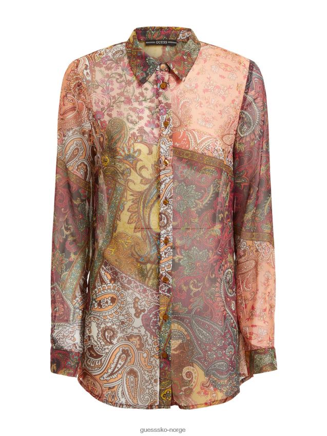 Guess rød skjorte med hele trykk rød kvinner F0LJ802775