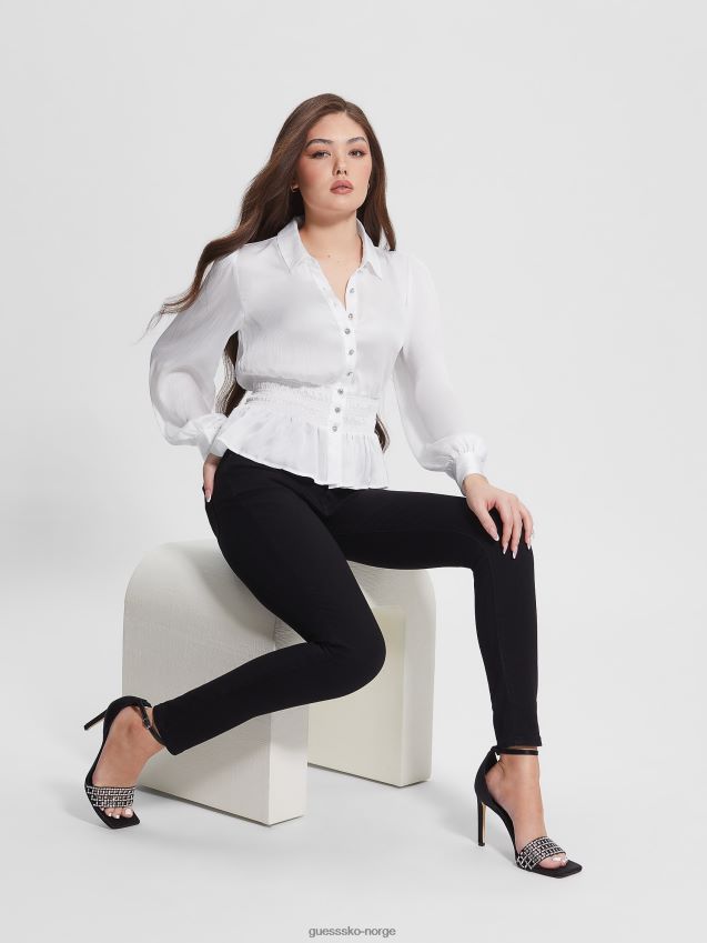 Guess ren hvit øko mandi skjorte med knapper i krystall Ren hvit kvinner F0LJ809200