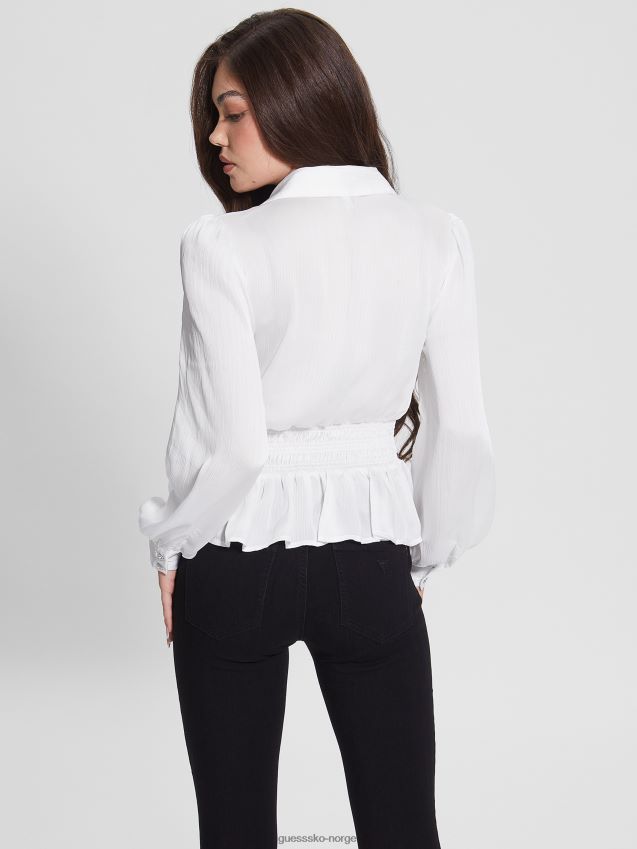 Guess ren hvit øko mandi skjorte med knapper i krystall Ren hvit kvinner F0LJ809200