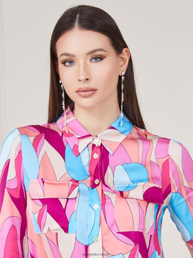 Guess rosa marciano skjorte med all over print rosa kvinner F0LJ802891