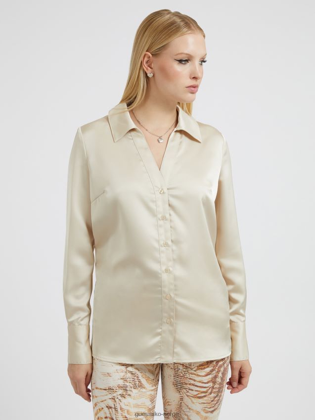 Guess skjorte med chocker hals beige beige kvinner F0LJ803305
