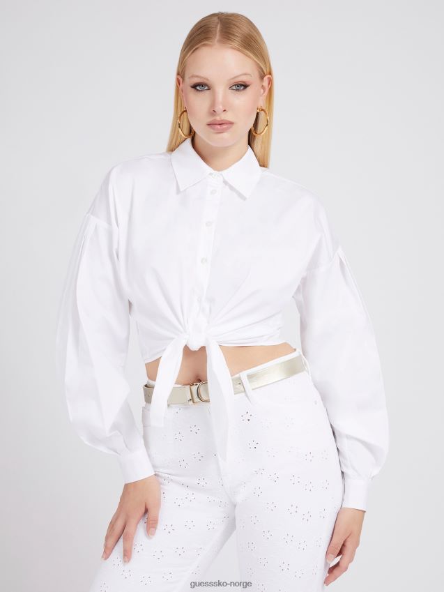 Guess sløyfeskjorte i bomull hvit hvit kvinner F0LJ802870