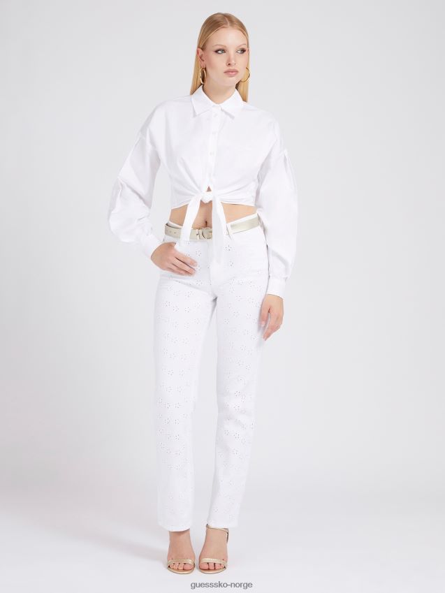 Guess sløyfeskjorte i bomull hvit hvit kvinner F0LJ802870