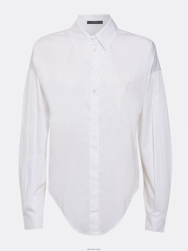 Guess sløyfeskjorte i bomull hvit hvit kvinner F0LJ802870