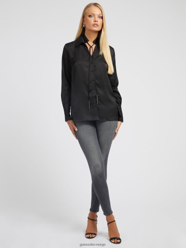 Guess svart skjorte med chocker-hals svart kvinner F0LJ802728