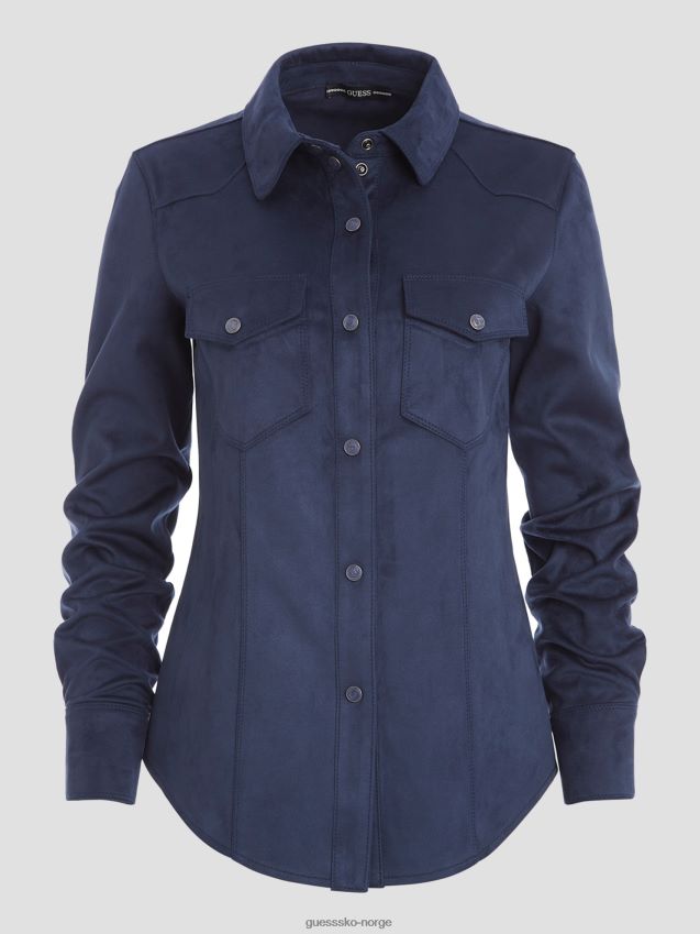 Guess svertet blå tusenfryd westernskjorte i imitert semsket skinn svertet blå kvinner F0LJ809202