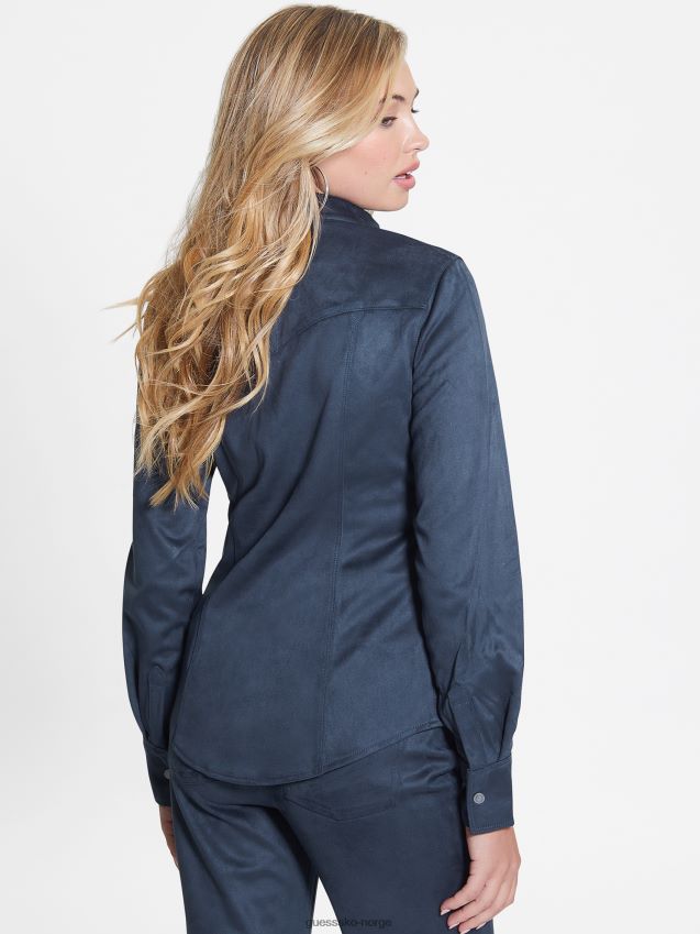 Guess svertet blå tusenfryd westernskjorte i imitert semsket skinn svertet blå kvinner F0LJ809202