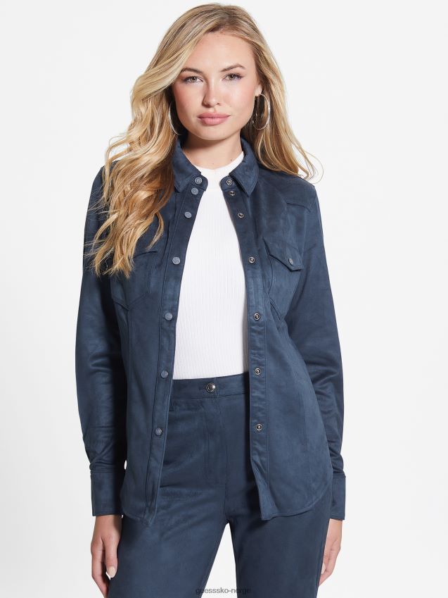 Guess svertet blå tusenfryd westernskjorte i imitert semsket skinn svertet blå kvinner F0LJ809202