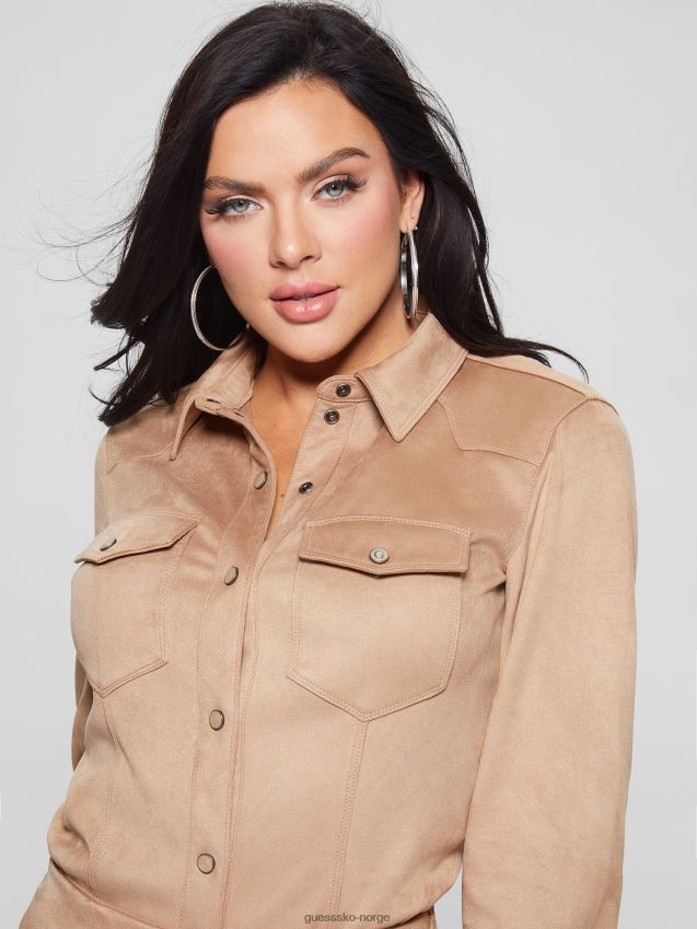 Guess wet sand daisy westernskjorte i imitert semsket skinn våt sand kvinner F0LJ809238