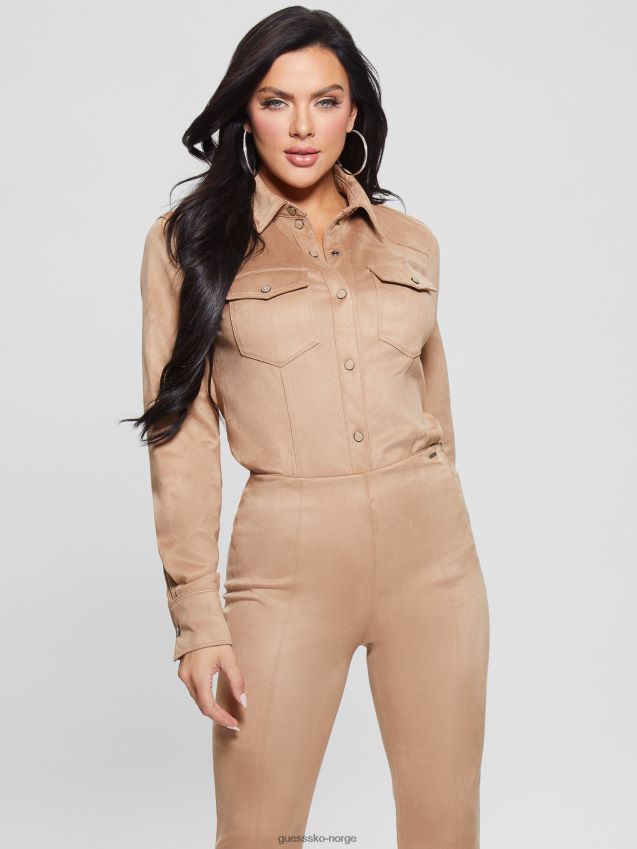 Guess wet sand daisy westernskjorte i imitert semsket skinn våt sand kvinner F0LJ809238