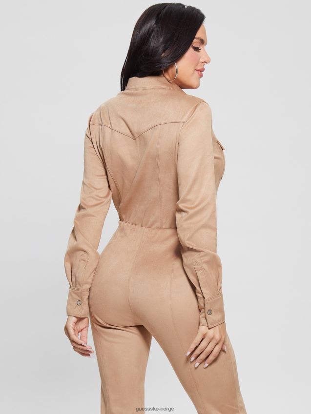 Guess wet sand daisy westernskjorte i imitert semsket skinn våt sand kvinner F0LJ809238