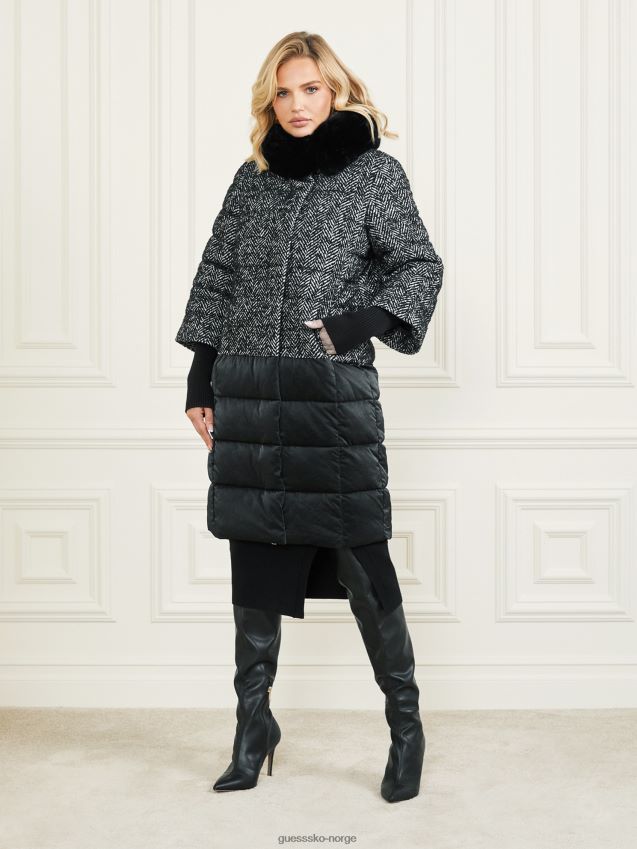 Guess Abbey puffer frakk chevron svart og hvit chevron svart og hvit kvinner F0LJ809831