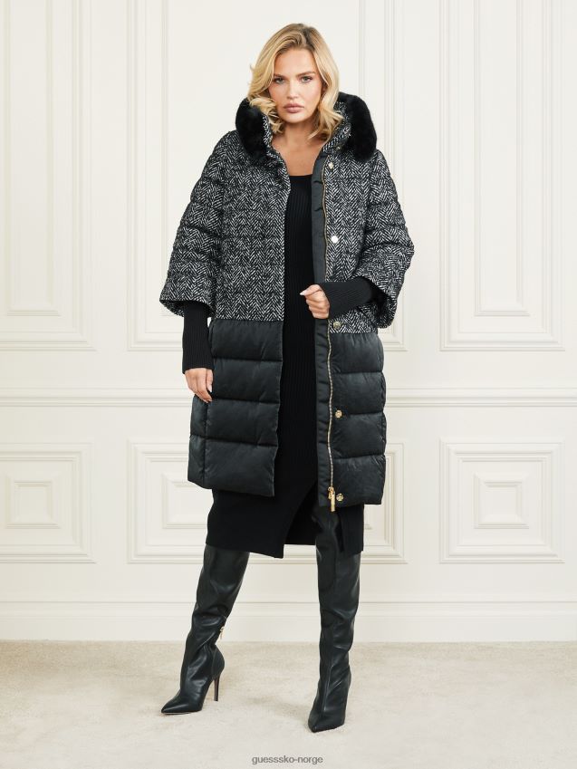 Guess Abbey puffer frakk chevron svart og hvit chevron svart og hvit kvinner F0LJ809831