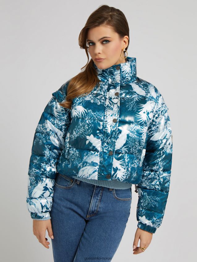 Guess all over print cropped puffer blå multi blå multi kvinner F0LJ803712