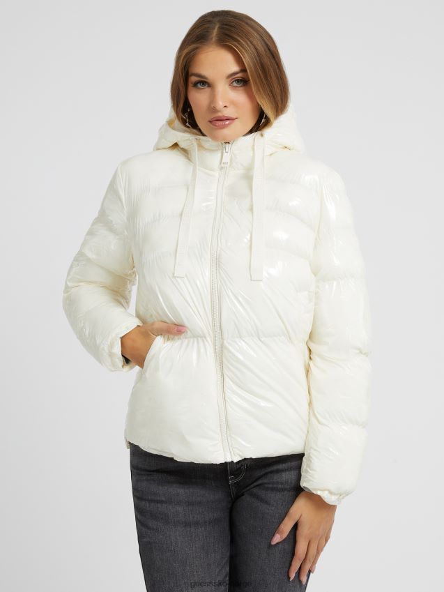 Guess blank nylon puffer hvit hvit kvinner F0LJ803425
