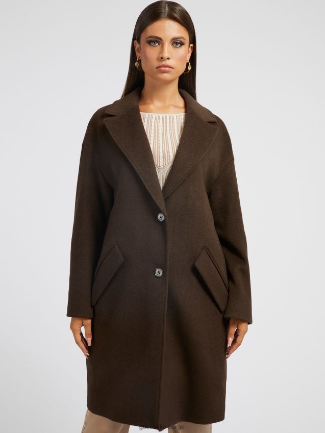Guess brun kåpe i ullblanding brun kvinner F0LJ802889