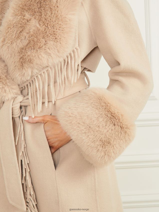 Guess fawn taupe micky frynser og fuskepels frakk fawn taupe kvinner F0LJ809497