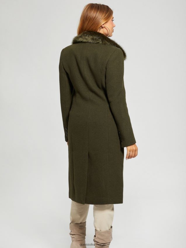 Guess grønn imitert pelskrage i ullblanding grønn kvinner F0LJ802996