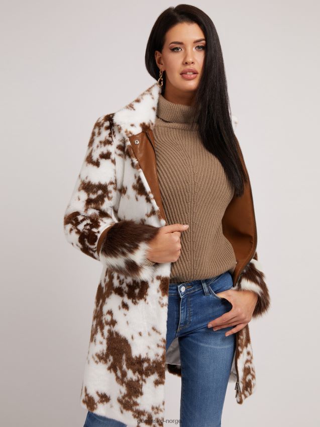 Guess hvit multifaux pels animalier frakk hvit multi kvinner F0LJ803705