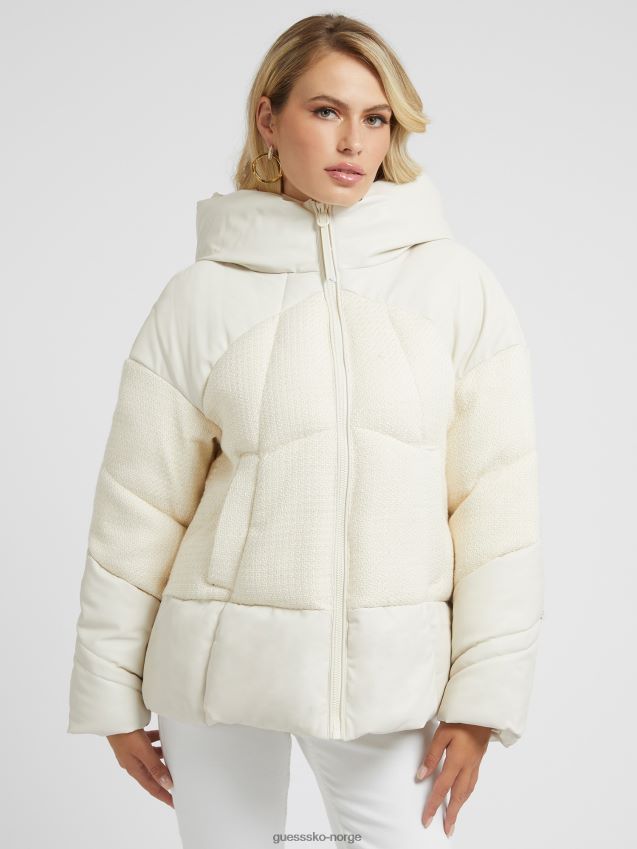 Guess hvit tweed innsats puffer hvit kvinner F0LJ802844