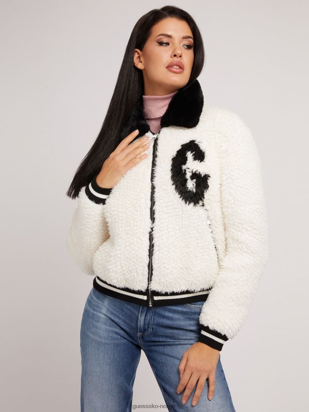 Guess jacquard fuskepels bomber hvit hvit kvinner F0LJ803291