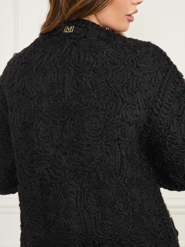 Guess jet black flettet ull-blanding kåpe kulsvart kvinner F0LJ809742