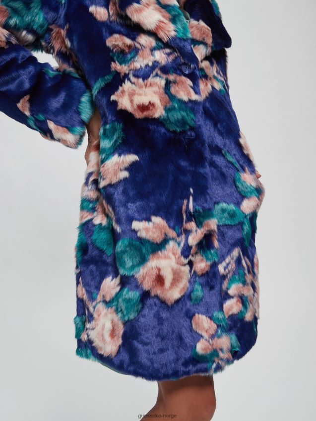 Guess magda faux-pels frakk fantasi blomst blå/rosa fantasiblomst blå/rosa kvinner F0LJ809588