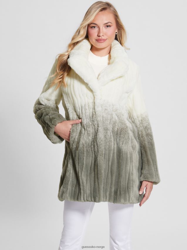 Guess marta fuskepelsfrakk skyggelagt salvia hvit combo skyggelagt salvia hvit combo kvinner F0LJ809475