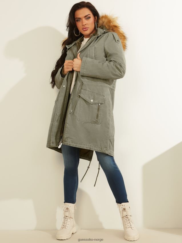 Guess parkas med fuskepels hette grønn grønn kvinner F0LJ806172