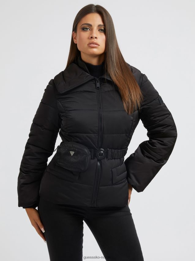 Guess puffer med belte svart svart kvinner F0LJ802618