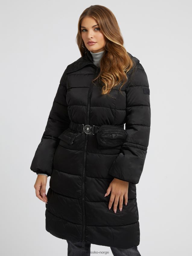 Guess svart belte lang puffer svart kvinner F0LJ802669