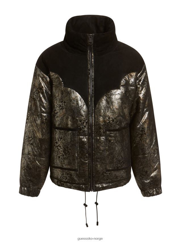 Guess svart paisley-trykk puffer i ekte skinn svart kvinner F0LJ803929