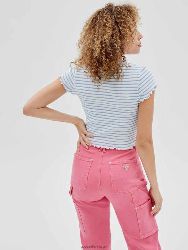 Guess blå stripete t-skjorte med logo foran blå kvinner F0LJ802840