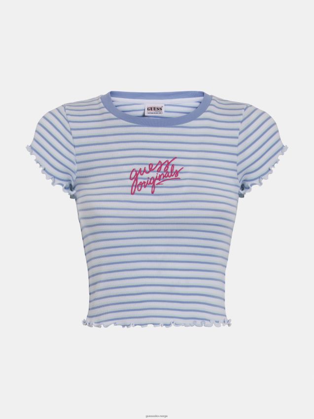 Guess blå stripete t-skjorte med logo foran blå kvinner F0LJ802840