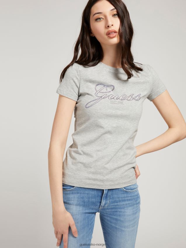 Guess grå multi-logo rhinestones t-skjorte grå multi kvinner F0LJ806569