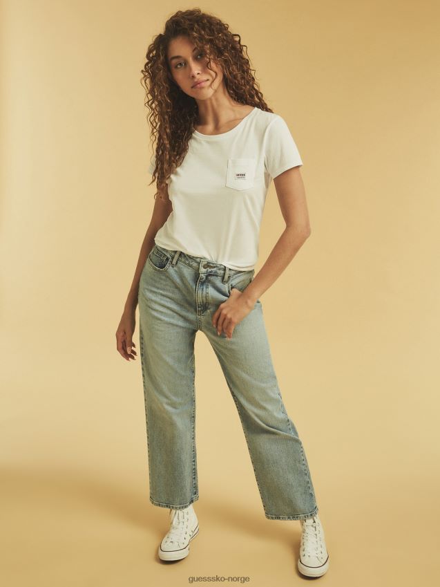 Guess hvit t-skjorte foran med lommer hvit kvinner F0LJ806313