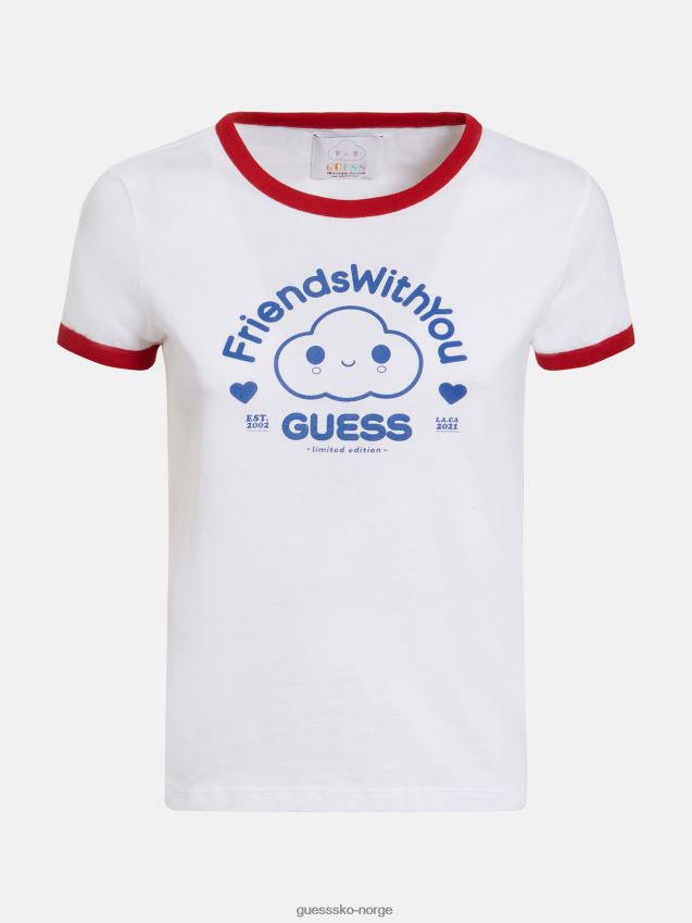 Guess hvit t-skjorte med flere trykk hvit multi kvinner F0LJ806103