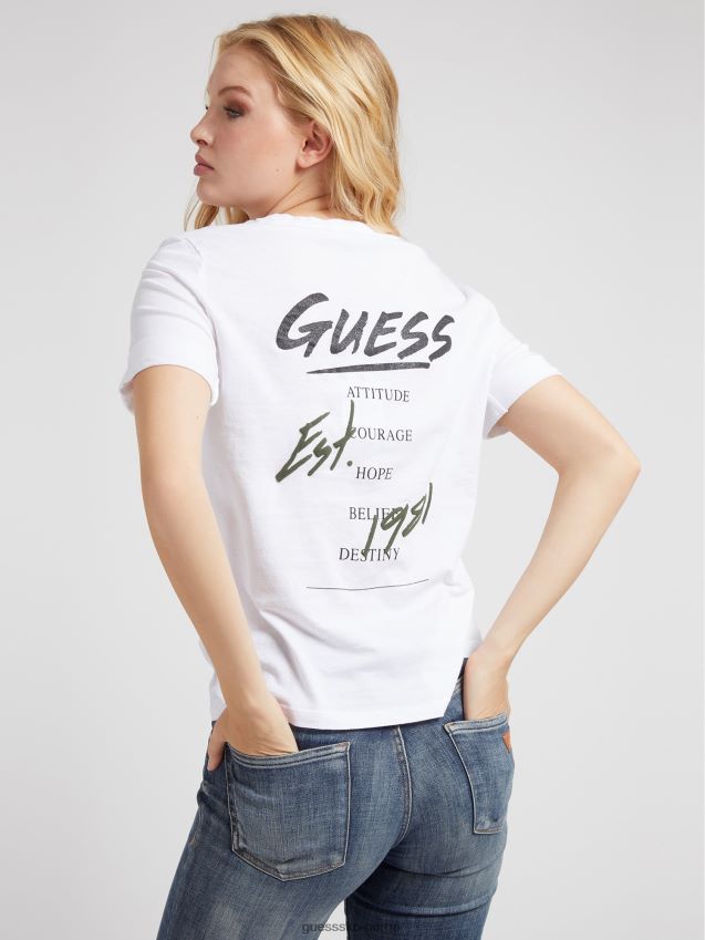 Guess hvit t-skjorte med trykk bak hvit kvinner F0LJ806350