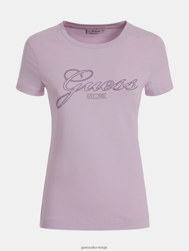 Guess lilla rhinestones t-skjorte med logo syrin kvinner F0LJ806626